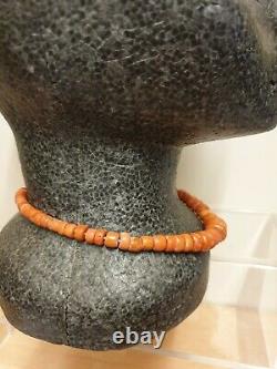 Antique Natural Red Coral Beads Necklace Graduated Rounded Barrel shape 51g