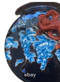 Antique Vase Astonishing Art Nouveau Glazed Ceramic Red Female Grapes Decor 20th