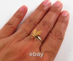 Antique Victorian Ladies 18k Gold Red Coral Eyed Insect Fly Bee Ring Size 7