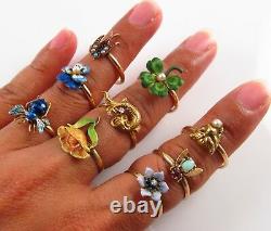 Antique Victorian Ladies 18k Gold Red Coral Eyed Insect Fly Bee Ring Size 7