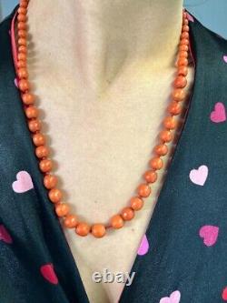 Antique Vintage Womens Jewelry Necklace Beaded Red Coral Italy 32 gr
