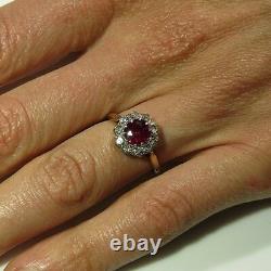 Antique Vivid Natural Unheated Red Ruby Diamond Engagement Ring Victorian 18K
