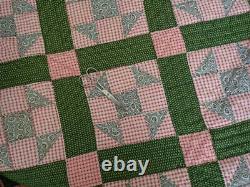 Antique c1880 Red & Green Shoofly PA QUILT 85x71 Great Design