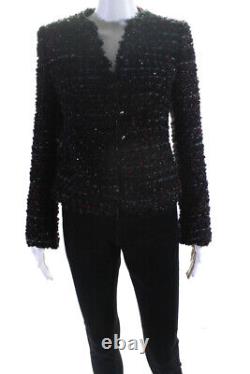 Armani Collezioni Womens Single Button Vintage Tweed Jacket Black Red Size 4