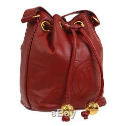 Auth CHANEL CC Drawstring Chain Mini Shoulder Bag Red Leather Vintage AK34148d