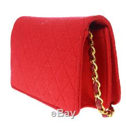 Auth CHANEL CC Logo Chain Mini Shoulder Bag Canvas Leather Red Vintage 80EY407