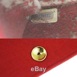 Auth CHANEL CC Logo Chain Mini Shoulder Bag Canvas Leather Red Vintage 80EY407