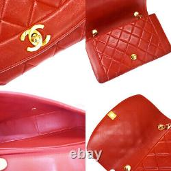 Auth CHANEL CC Matelasse Diana Chain Shoulder Bag Leather Red Vintage 382LB349