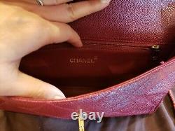 Auth CHANEL Quilted CC Chain Hand Bag Burgund Caviar Skin Leather Vintage