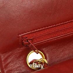 Auth CHANEL Quilted CC Double Flap Chain Shoulder Bag Red Leather VTG AK07487