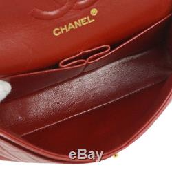 Auth CHANEL Quilted CC Double Flap Chain Shoulder Bag Red Leather VTG AK07487