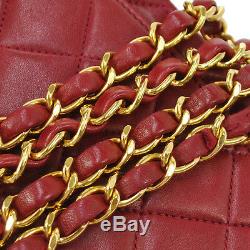 Auth CHANEL Quilted CC Double Flap Chain Shoulder Bag Red Leather VTG AK17020e