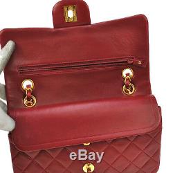Auth CHANEL Quilted CC Double Flap Chain Shoulder Bag Red Leather VTG AK17020e