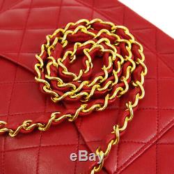 Auth CHANEL Quilted CC Double Flap Chain Shoulder Bag Red Leather VTG AK31932