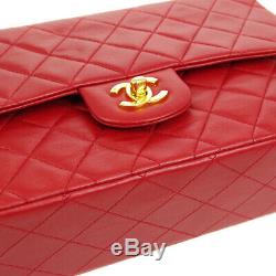 Auth CHANEL Quilted CC Double Flap Chain Shoulder Bag Red Leather VTG AK31932