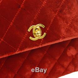 Auth CHANEL Quilted CC Single Chain Shoulder Bag Red Velvet Vintage GHW AK25690c