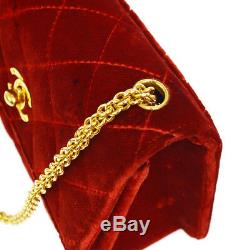 Auth CHANEL Quilted CC Single Chain Shoulder Bag Red Velvet Vintage GHW AK25690c