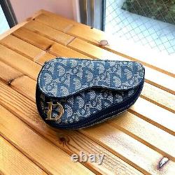 Auth CHRISTIAN DIOR Trotter Saddle Pouch Navy Canvas Vintage From Japan