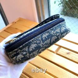 Auth CHRISTIAN DIOR Trotter Saddle Pouch Navy Canvas Vintage From Japan