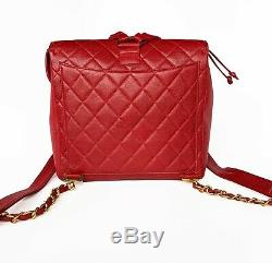 Auth Chanel RED CAVIAR Classic 2.55 Backpack Vintage Bag 24k Gold HW RARE