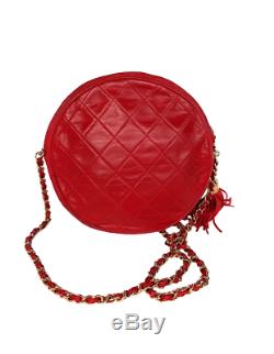 Auth Chanel Round Lipstick Red Vintage Bag 24k Real Gold Hardware