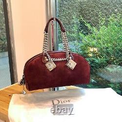 Auth Christian Dior Dice Boston Hand Bag Suede Snake Skin Red Vintage From Japan