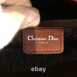 Auth Christian Dior Dice Boston Hand Bag Suede Snake Skin Red Vintage From Japan