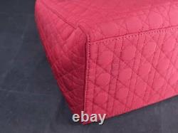 Auth Christian Dior Lady Cannage Hand Bag Nylon Leather Red Vintage