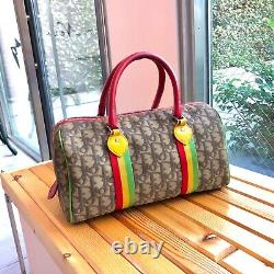 Auth Christian Dior Trotter Boston Hand Bag PVC Rasta Color Vintage From Japan
