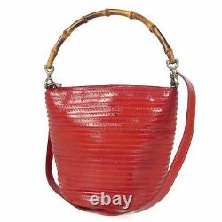 Auth GUCCI Old Vintage Bamboo Leather 2WAY Shoulder Hand Bag Red 15550bkac