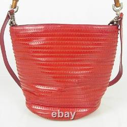 Auth GUCCI Old Vintage Bamboo Leather 2WAY Shoulder Hand Bag Red 15550bkac