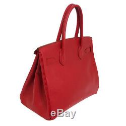 Auth HERMES BIRKIN 30 Hand Bag Red Veau Greine Couchevel Vintage France RK14007