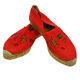 Auth Hermes Embroidery Flat Shoes Espadrilles Red Canvas Linen #38 Vtg Ak17225i