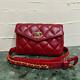 Auth Vintage Chanel Handbag Belt Bag Red Leather Matelasse Gold Chain Strap