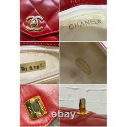 Auth Vintage CHANEL HANDBAG BELT BAG Red Leather Matelasse Gold Chain Strap