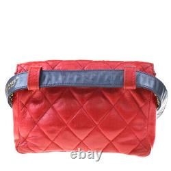 Authentic CHANEL CC Bicolor Bum Bag Belt Leather Red Navy Blue Vintage 57MD531