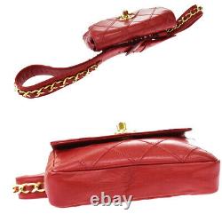 Authentic CHANEL CC Bum Bag Chain Belt Leather 80/32 Red Italy Vintage 44LB373