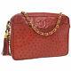 Authentic Chanel Cc Fringe Chain Shoulder Bag Red Ostrich Skin Ghw Vtg Jt07348