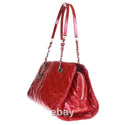 Authentic CHANEL CC Logo Chain Shoulder Bag Patent Leather Red Vintage 35MA232