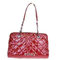 Authentic CHANEL CC Logo Chain Shoulder Bag Patent Leather Red Vintage 35MA232