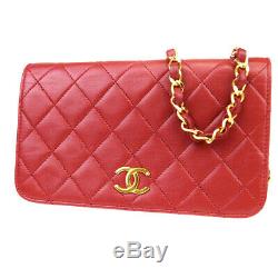 Authentic CHANEL CC Logo Mini Chain Shoulder Bag Leather Red Vintage 663LA420