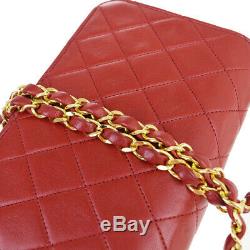 Authentic CHANEL CC Logo Mini Chain Shoulder Bag Leather Red Vintage 663LA420