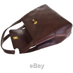 Authentic CHANEL CC Logos Quilted Shoulder Bag Leather Bordeaux Vintage 74EM548