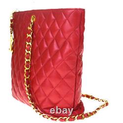 Authentic CHANEL CC Quilted Chain Shoulder Bag Leather Red Italy Vintage 28LA849