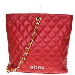 Authentic CHANEL CC Quilted Chain Shoulder Bag Leather Red Italy Vintage 28LA849