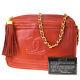 Authentic Chanel Cc Fringe Chain Shoulder Bag Leather Red Italy Vintage 670lb103