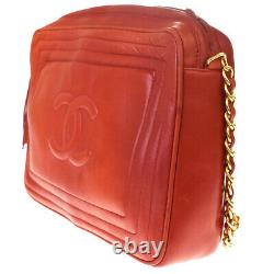 Authentic CHANEL CC fringe Chain Shoulder Bag Leather Red Italy Vintage 670LB103