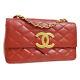 Authentic Chanel Quilted Cc Single Chain Shoulder Bag Red Leather Vintage A39438