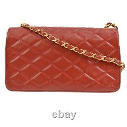 Authentic CHANEL Quilted CC Single Chain Shoulder Bag Red Leather Vintage A39438