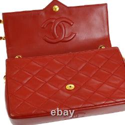 Authentic CHANEL Quilted CC Single Chain Shoulder Bag Red Leather Vintage A39438